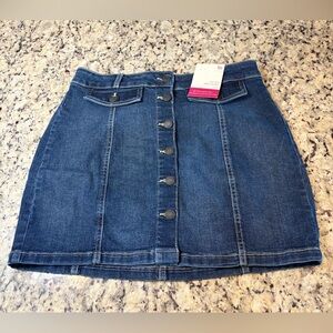 SO Women's Denim Button-Front Mini Skirt - Dark Blue